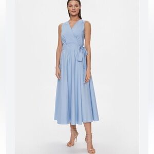 FRANCOMINA COTTON POPLIN WRAP MAXI DRESS SKY BLUE SIZE LARGE EUC MADE IN ITALY